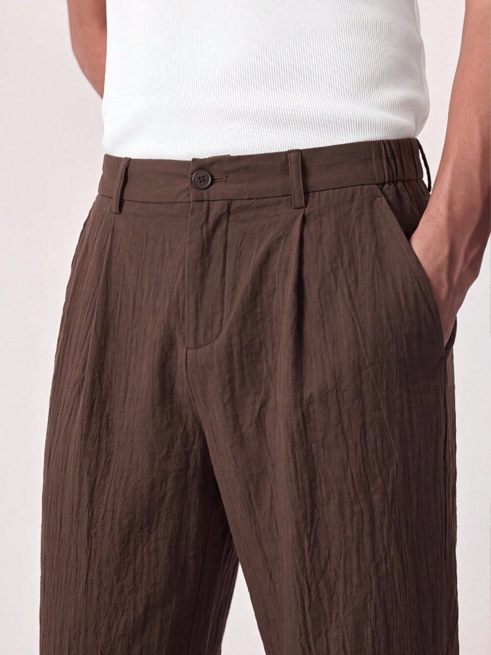 Coffee Brown Casual Men's Button Pocket Business Office Suit Pants - Picture 4 of 6